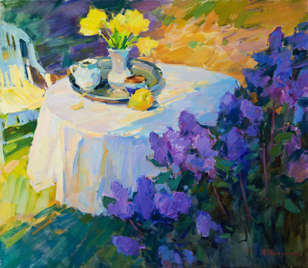 Impressionistic Botanical Oil Painting By Aleksandr Kryushyn, 31 X 28, Still Life In The Spring Garden, Original Artwork