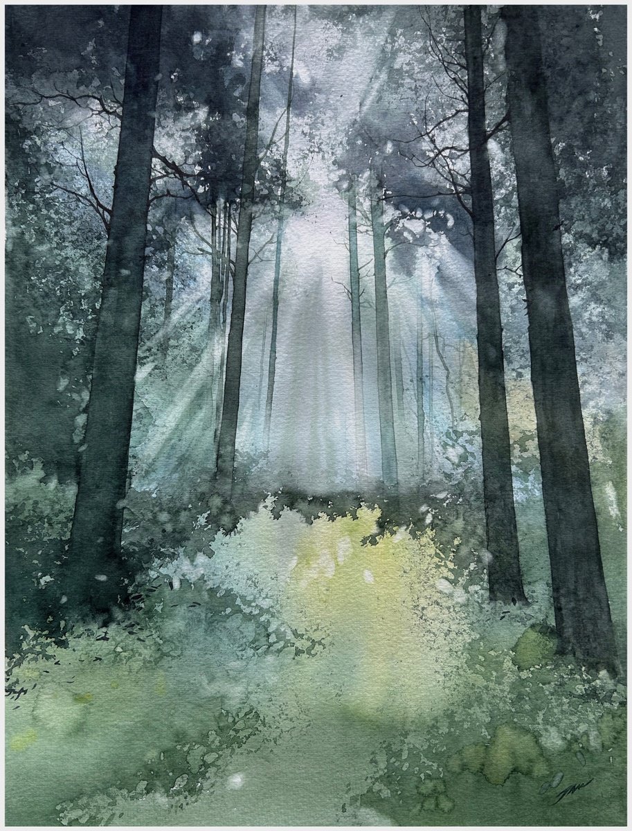 Impressionistic Watercolour , Silent Forest Light By Nazar Grunyka, 14 X 18, Artwork For Sale On Artfinder