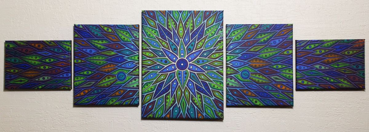 Abstract Acrylic Painting By Jonathan Pradillon, 51 X 16, Bluish Diffusion, Original Artwork