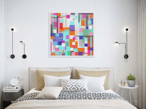 Abstraction artwork multi-colored orang yellow white pink blue black abstract