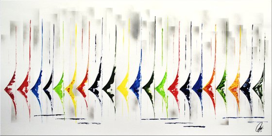 City Race- Abstract- Colourfull Sailboat Painting- Large Acrylic Art Canvas Wart Art Ready to hang