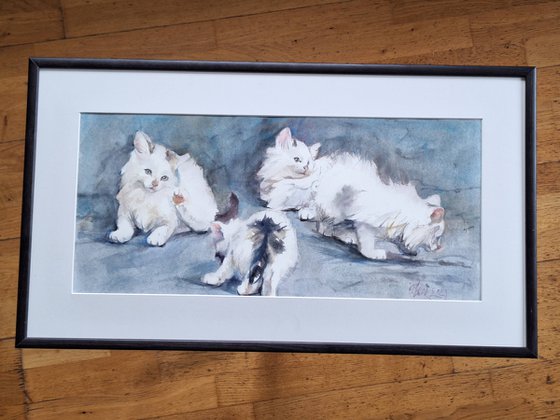 "Curious kittens" (watercolor painting for kids room)