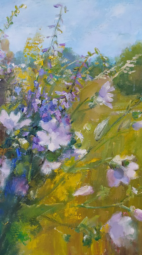 Flowers against a landscape by Valentina Andrukhova