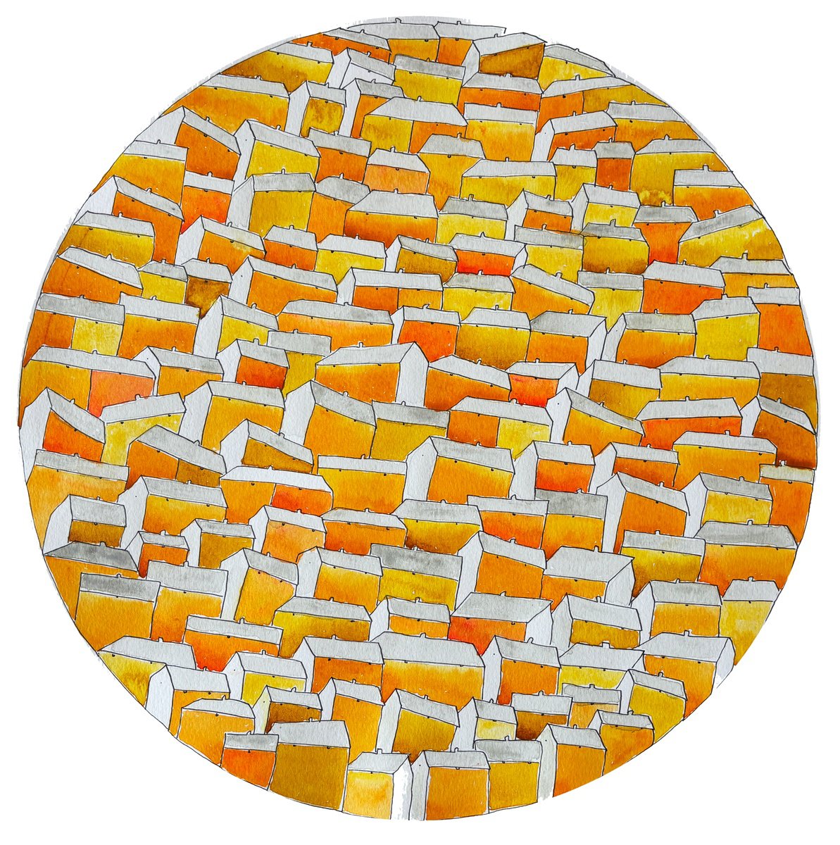 Illustrative Watercolour , Homes Iii By Simon Beesley, 21 X 21, Artwork For Sale On Artfinder