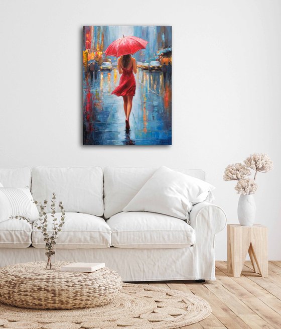 Red Umbrella in the Rain
