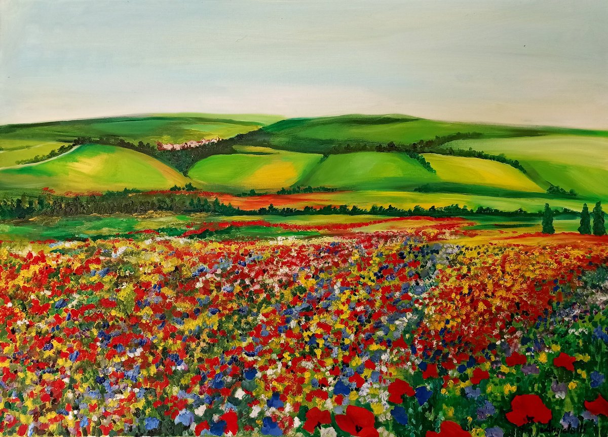 Landscape with summer flowers by Anna Rita Angiolelli