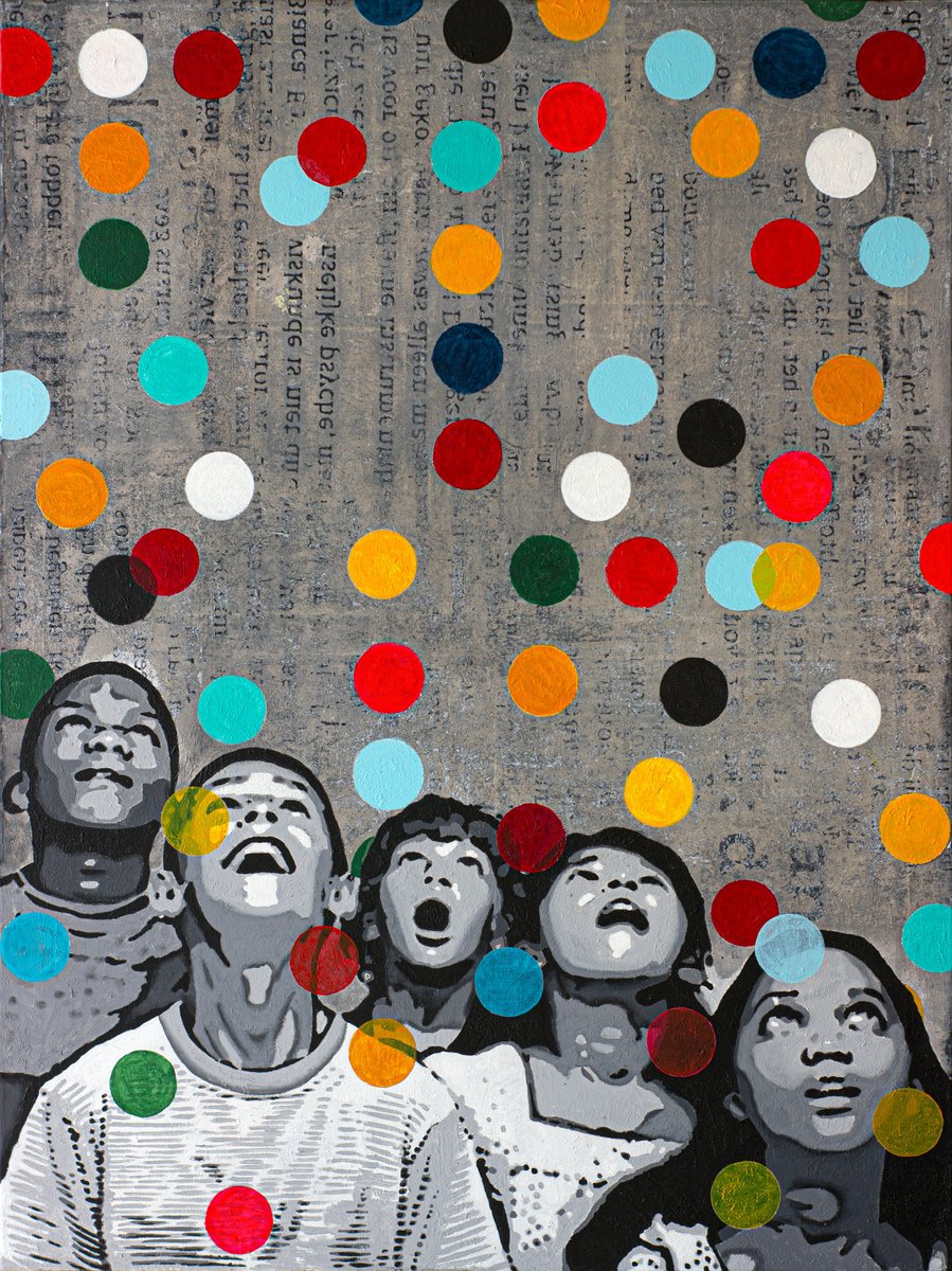 Urban And Pop Portrait Painting By Db Waterman, 35 X 47, If Raindrops Were Colored, Original Artwork