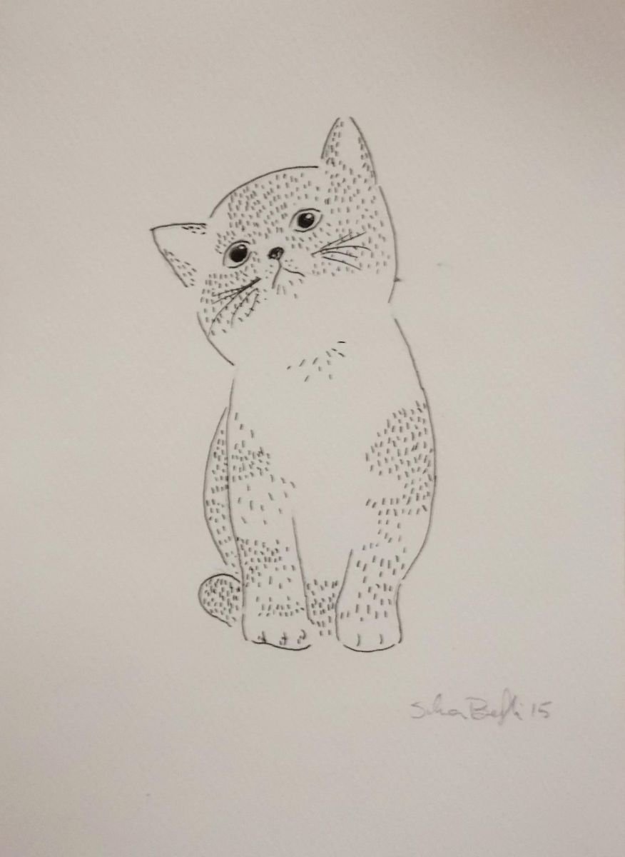 cat portrait - ink on cardboard by Silvia Beneforti