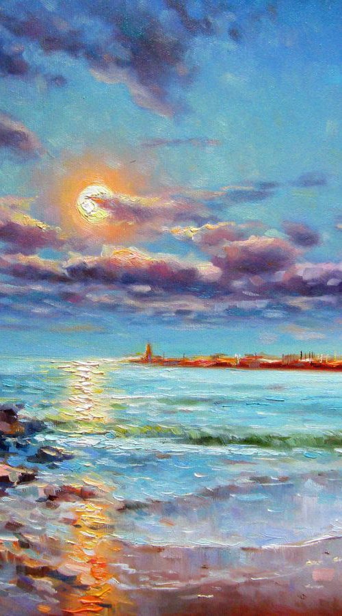 Moonrise over the sea by Vladimir Lutsevich