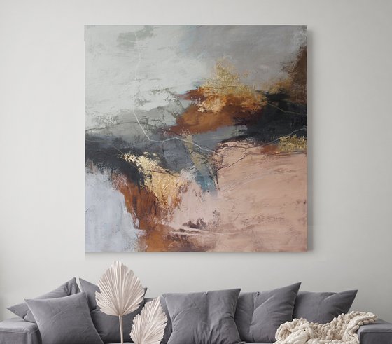"Orange Flight" Gray cream brown art