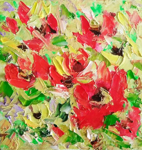 Abstract Floral Painting Small Original Art Flower Artwork Meadow Wall Art by Yulia Berseneva