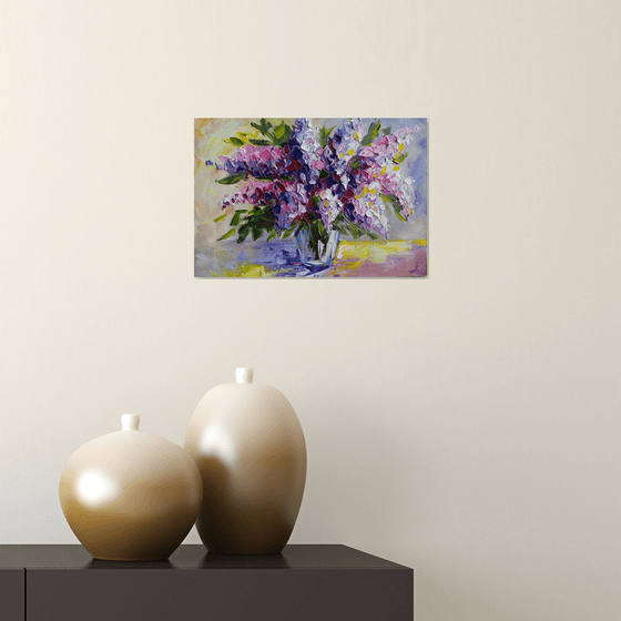 Spring sketch - oil painting, lilac, lilac bouquet, flowers, flowers oil painting, lilac flowers, gift for wedding, spring