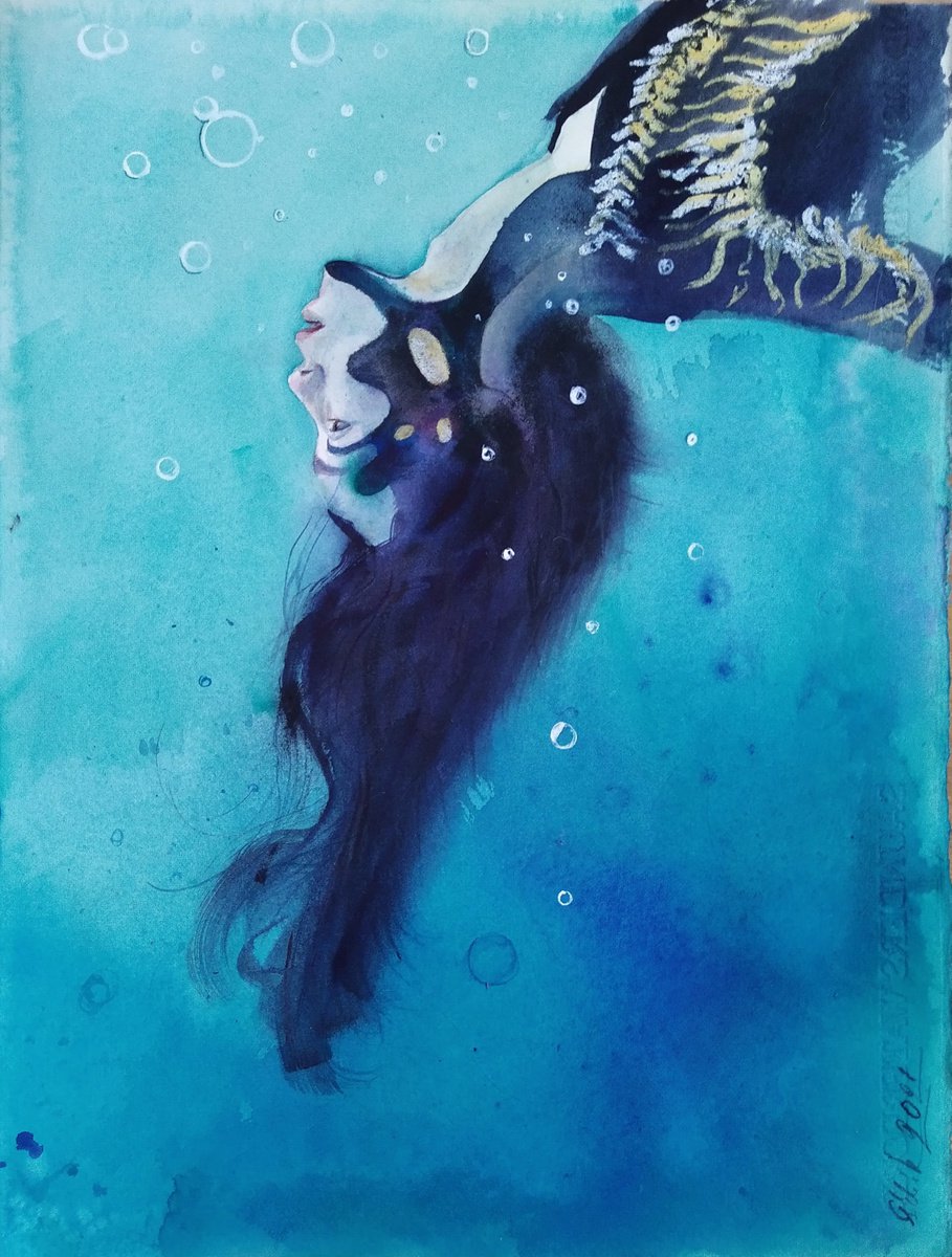 Inspiration. Water #2 (Aqua blue painting. Woman in water) by Irina Bibik-Chkolian