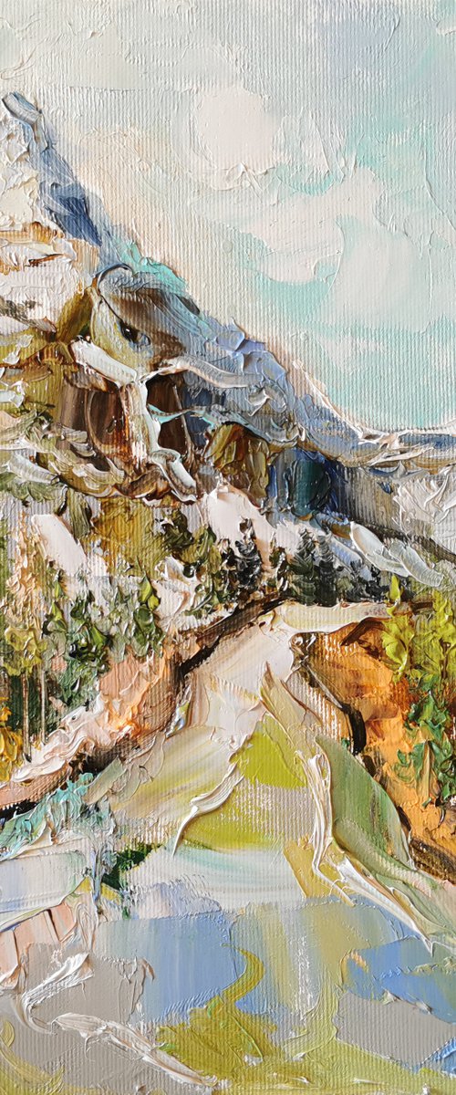 Snowy mountains Oil Painting, Landscape wall art by Annet Loginova