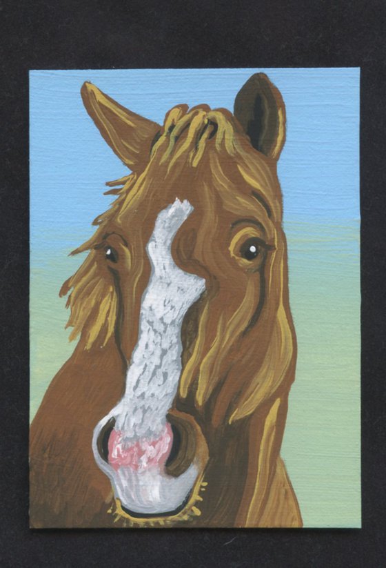 ACEO ATC Original Miniature Painting Horse Pony Farmyard Art-Carla Smale