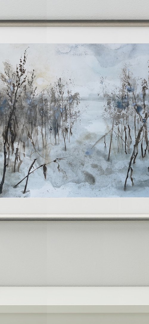 Frozen Grasses Lake by Olga Beliaeva Watercolour