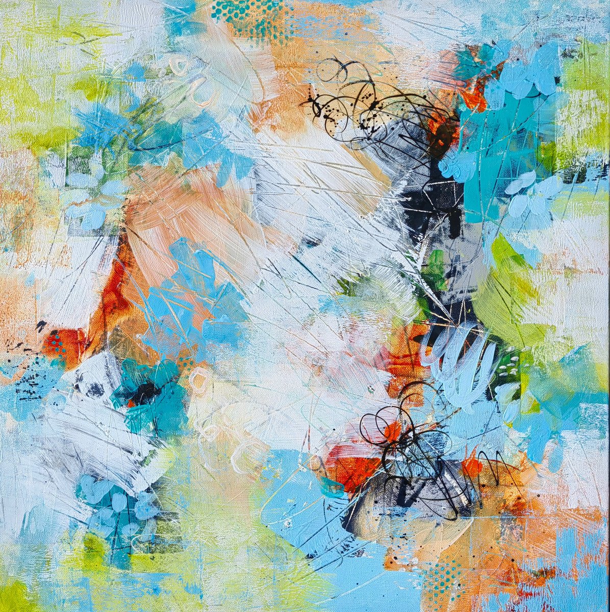 Abstract Acrylic Painting By Vera Hoi, 21 X 21", "Abstract 10", Original Artwork