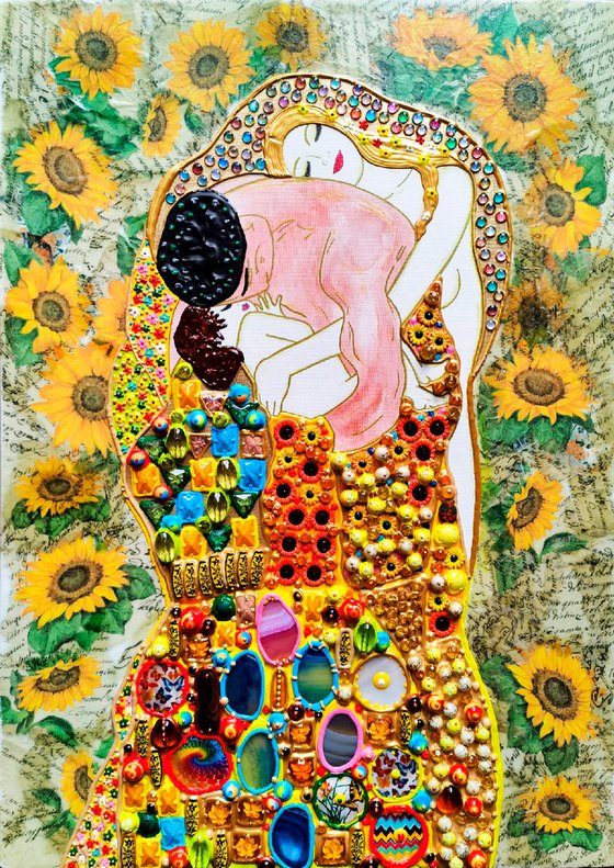 Sunflower family (Klimt inspired). Decorative mosaic & natural stones