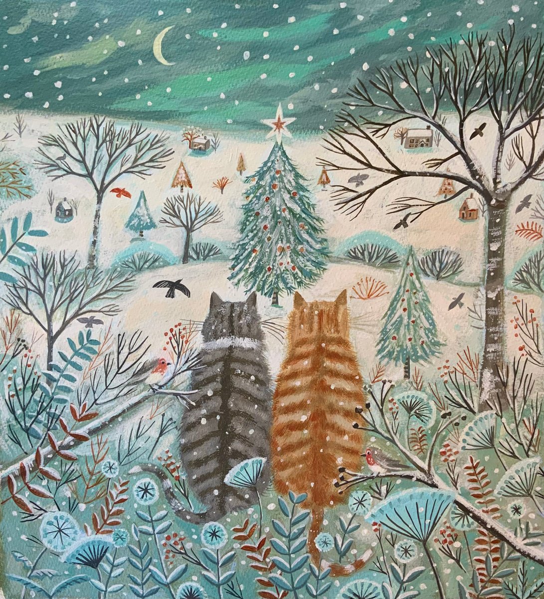 Winter lookout cats Acrylic painting by Mary Stubberfield | Artfinder