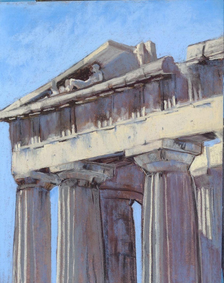 Illustrative Cityscapes Painting By Joanne Carmody Meierhofer, 12 X 14, Acropolis, Original Artwork