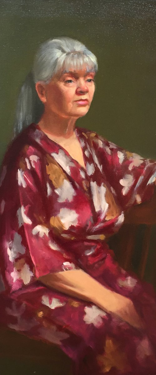 Woman in the red robe. Original oil painting by Yana  Golikova