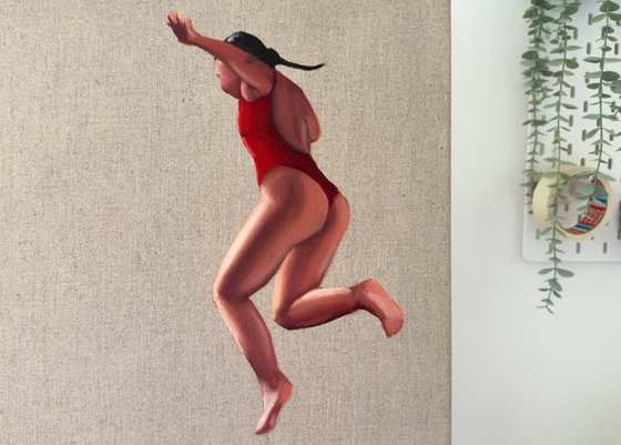 Leaping Woman in Red