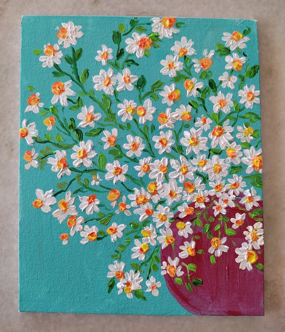 Daisies, just for you ! - Acrylic painting - floral still life artwork