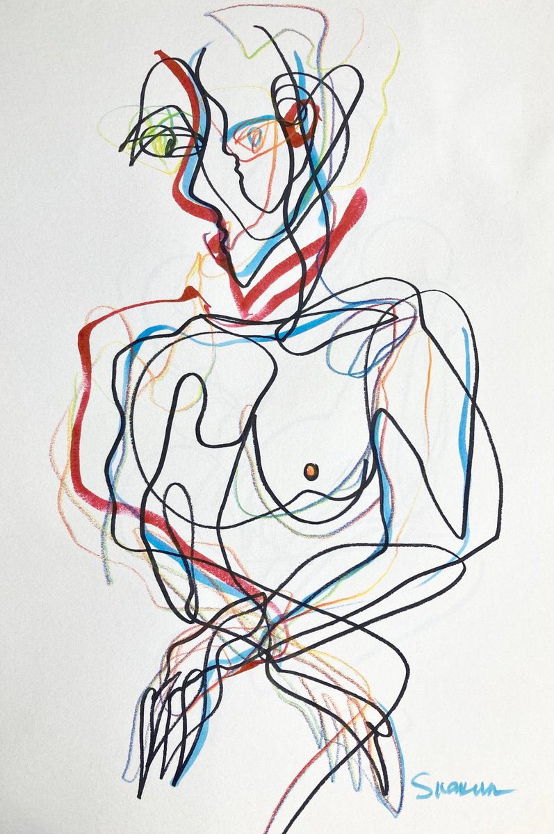 Expressive Portrait Drawing By Mari Skakun, 12 X 17", Metaphysical Portrait, Original Artwork