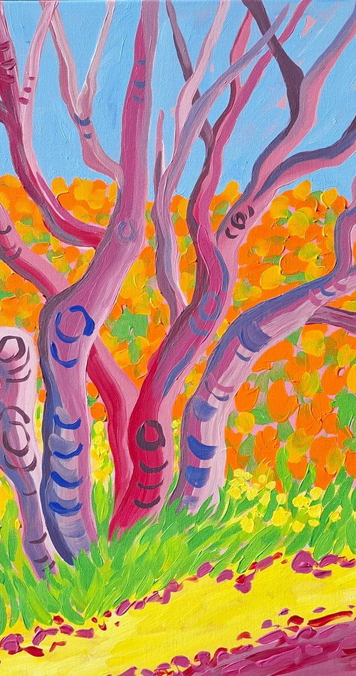 Birch Tree with Mimosa by Kirsty Wain