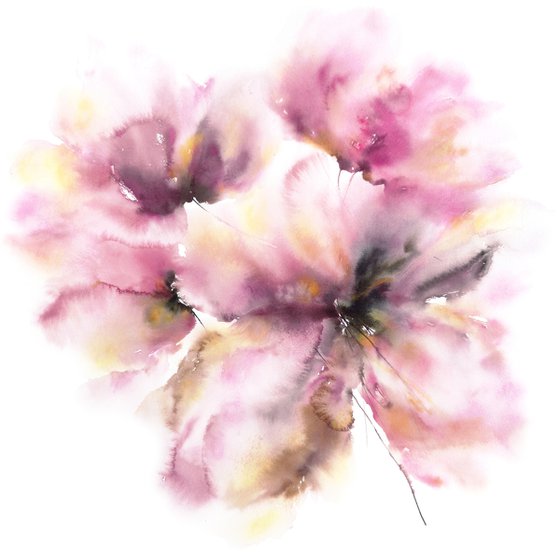 Pink abstract floral painting "Burgundy flowers"