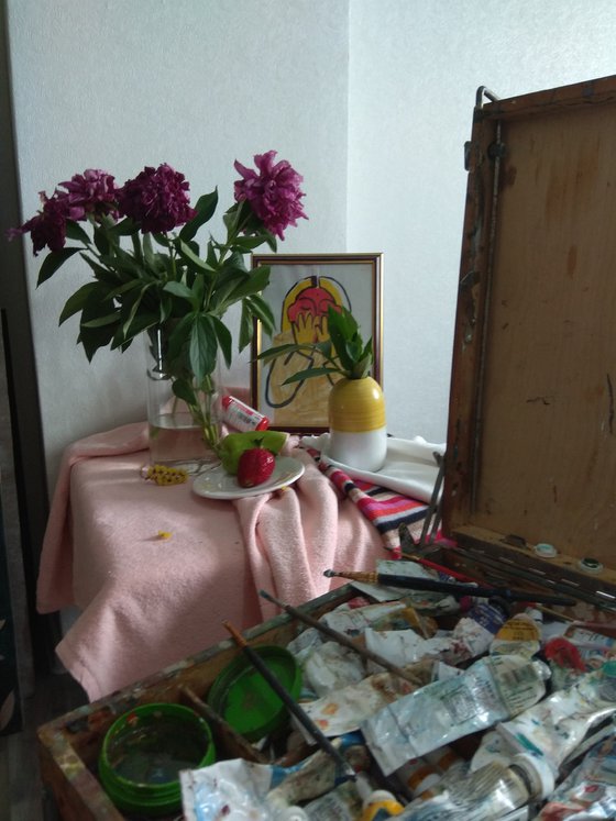 Still life with a portrait