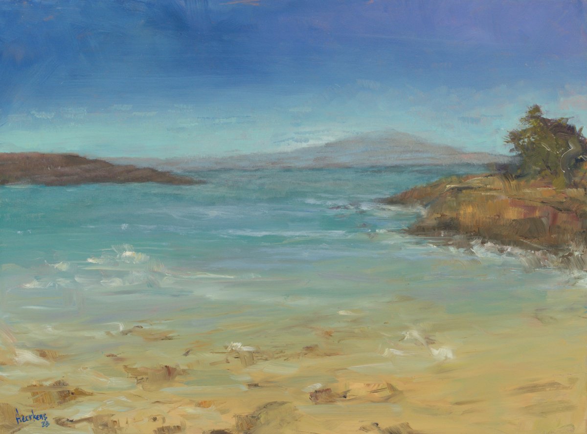 Impressionistic Landscape Oil Painting By Egidius Heerkens, 16 X 12, Abersoch Beach Wales, Original Artwork