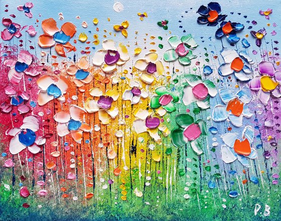 "Rainbow Meadow Flowers in Love"