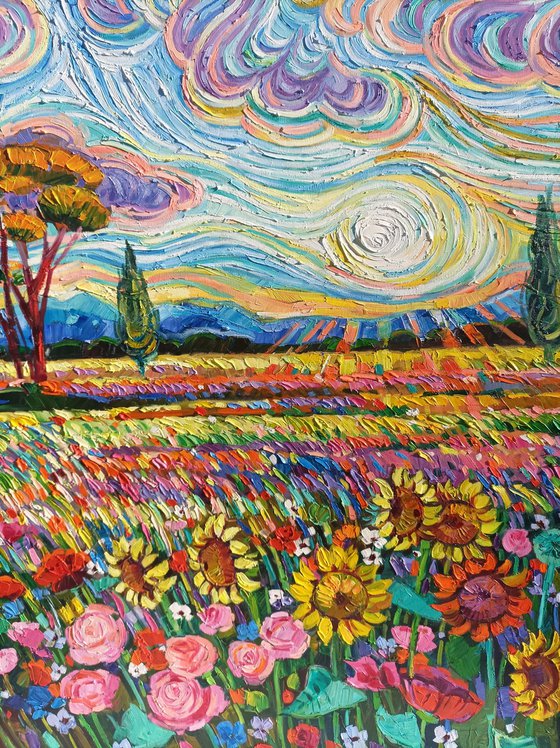 Summer fields under Gogh sky
