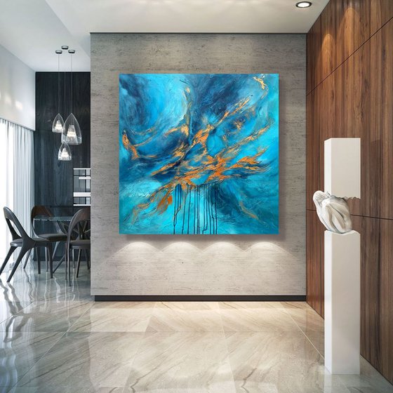 Blue Planet - XL LARGE,  TEXTURED ABSTRACT ART – EXPRESSIONS OF ENERGY AND LIGHT. READY TO HANG!