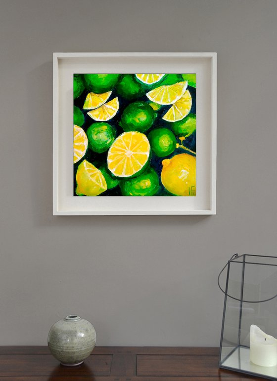 Still life with lemons and limes Original art green yellow