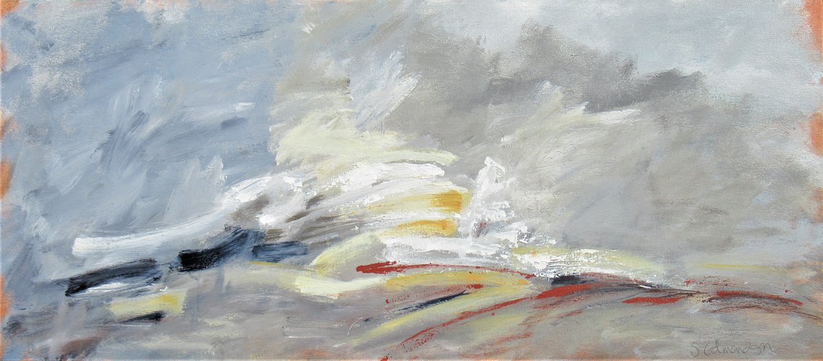 Expressive Landscape Acrylic Painting By Sherry Edmondson, 35 X 16", Liminal Space/ Neither Here Nor There, Original Artwork