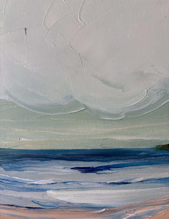 Calm coastal blue shores impasto