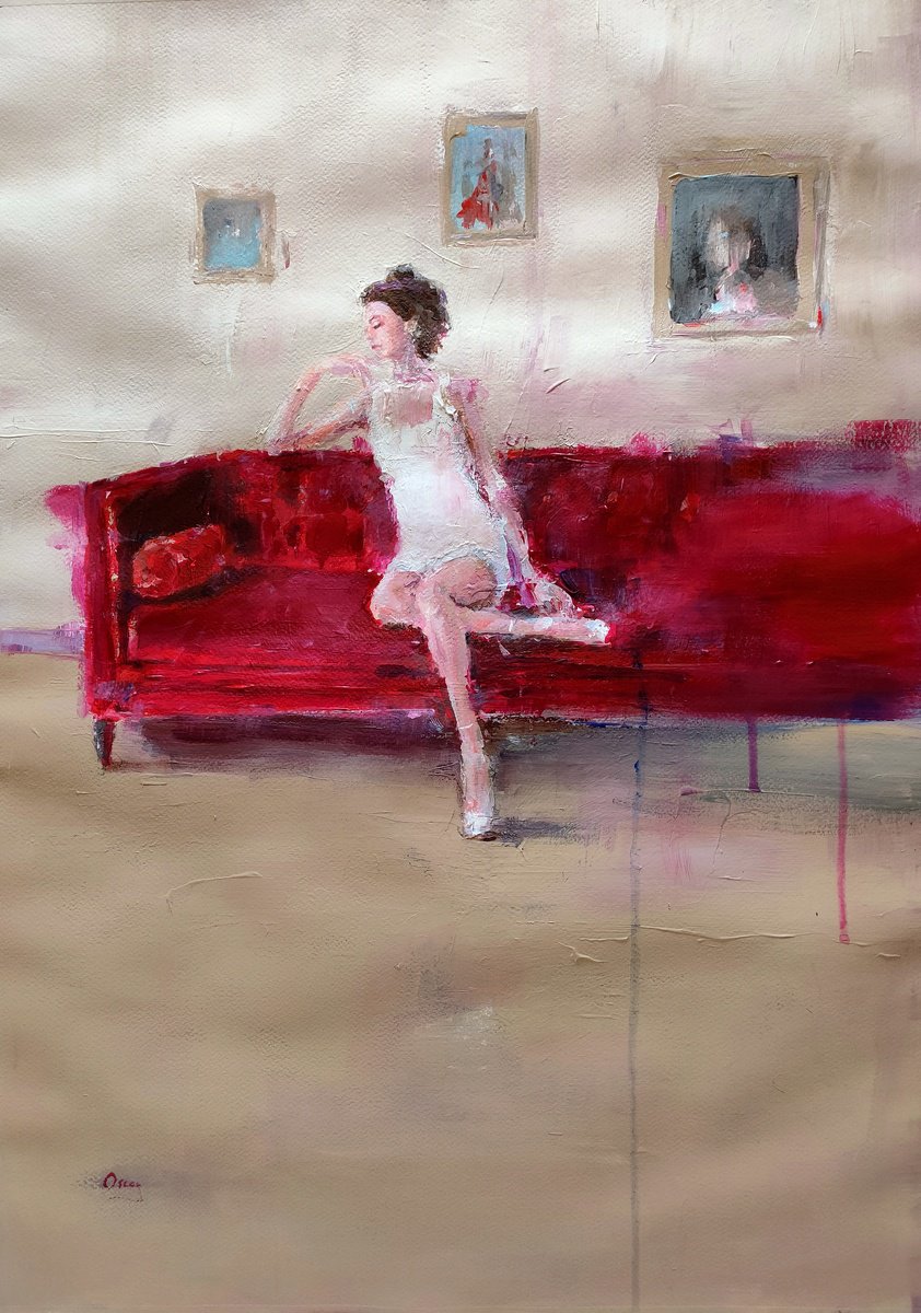 Impressionistic Portrait Acrylic Painting By Oscar Alvarez Pardo, 19 X 27", Wn 1, Original Artwork