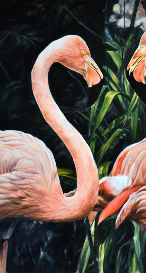 Original oil painting with a pair of flamingos 130 * 100 cm by Irina Ivlieva