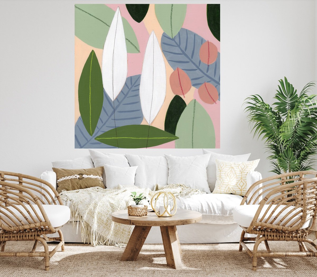 Abstract Landscape Acrylic Painting By Marisa Anon, 59 X 59", Autumn Leaf Love, Original Artwork