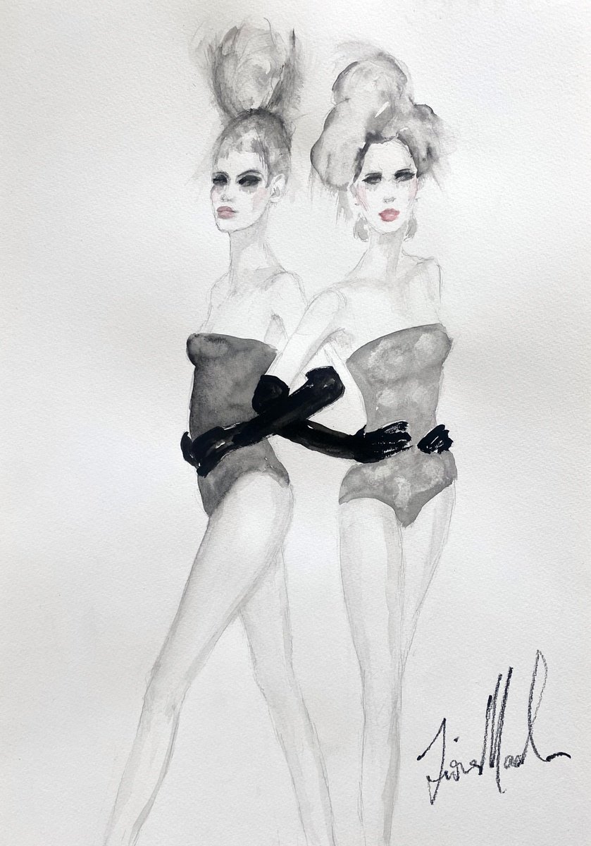 Expressive Portrait Watercolour By Fiona Maclean, 12 X 17, Starlets - Harlow & Hannah, Original Artwork