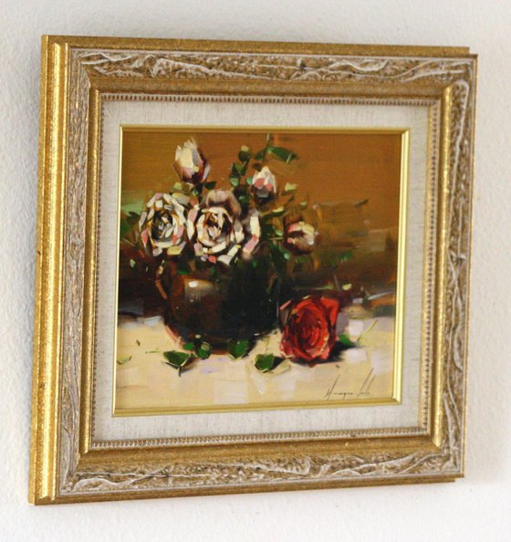 Vase of Roses Handmade oil Painting Framed Ready to hang Signed One of a Kind