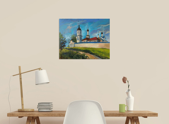 SUZDAL. VASILIEVSKY MONASTERY - expressive small oil painting on canvas idea for present home decor