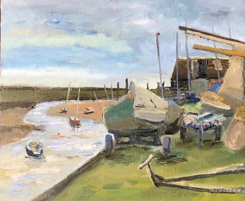 East Quay, Wells Norfolk, oil painting. by Julian Lovegrove Art