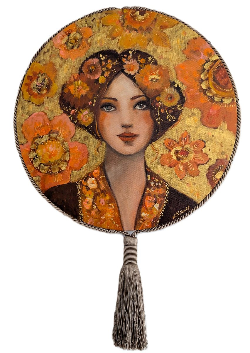 Illustrative Portrait Acrylic Painting By Loetitia Pillault, 16 X 16", La Chamade, Original Artwork