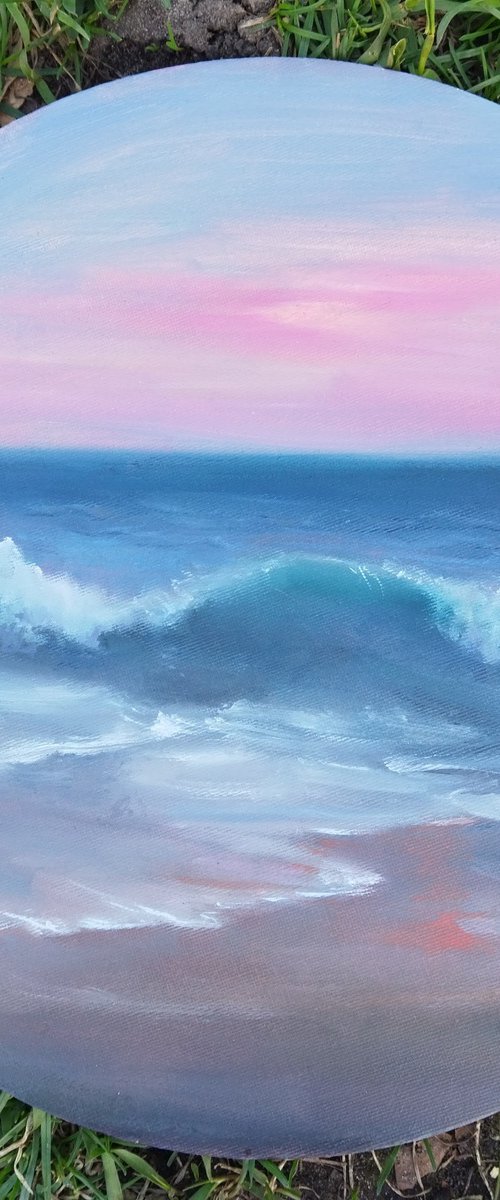 Evening Light – Pink Horizon and Ocean by Ann Krasikova