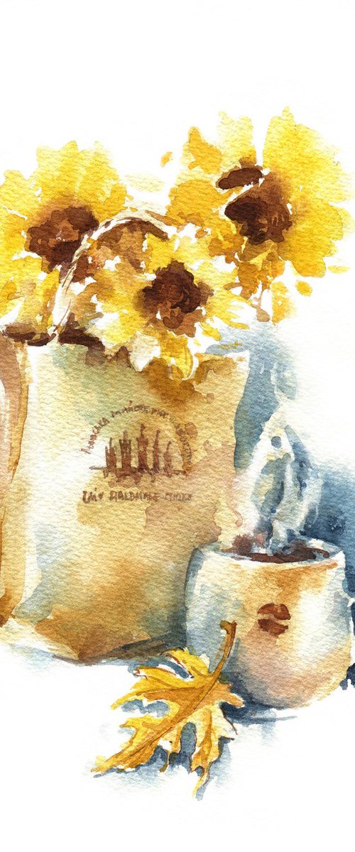 Modern still life "Four Seasons - AUTUMN" original watercolor sketch by Ksenia Selianko