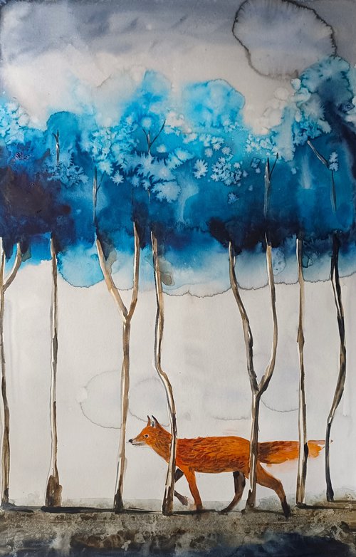 Fox In The Blue Forest by Evgenia Smirnova