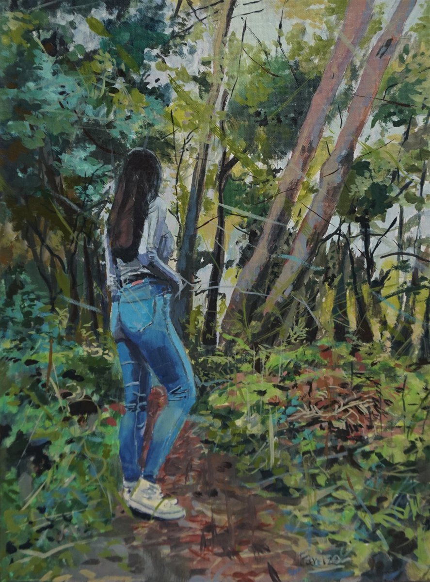 Impressionistic Portrait Oil Painting By Amaya Fernandez Fariza, 12 X 16, En El Bosque, Original Artwork